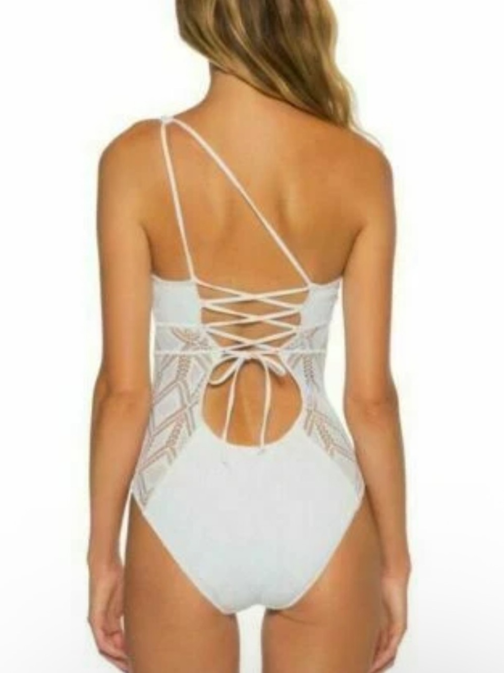 New BECCA Adeline Asymmetrical Crochet One Piece Swimsuit - Picture 5 of 12